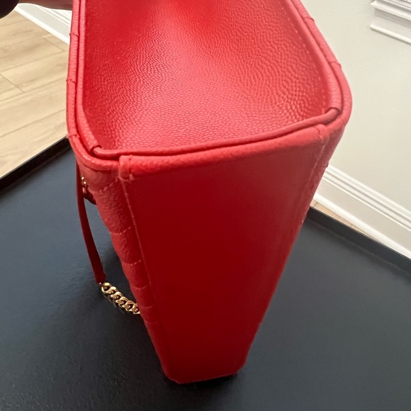 💄 YSL Grain De Poudre Matelasse Chevron Large Monogram Satchel Lipstick Red - Picture 4 of 13